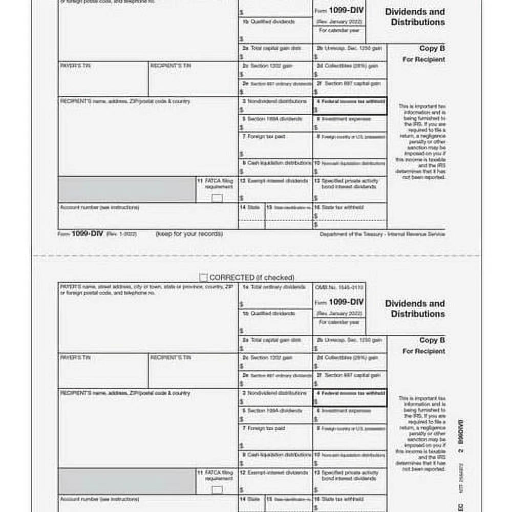 1099-DIV 4-Part Laser Tax Form Set D714
