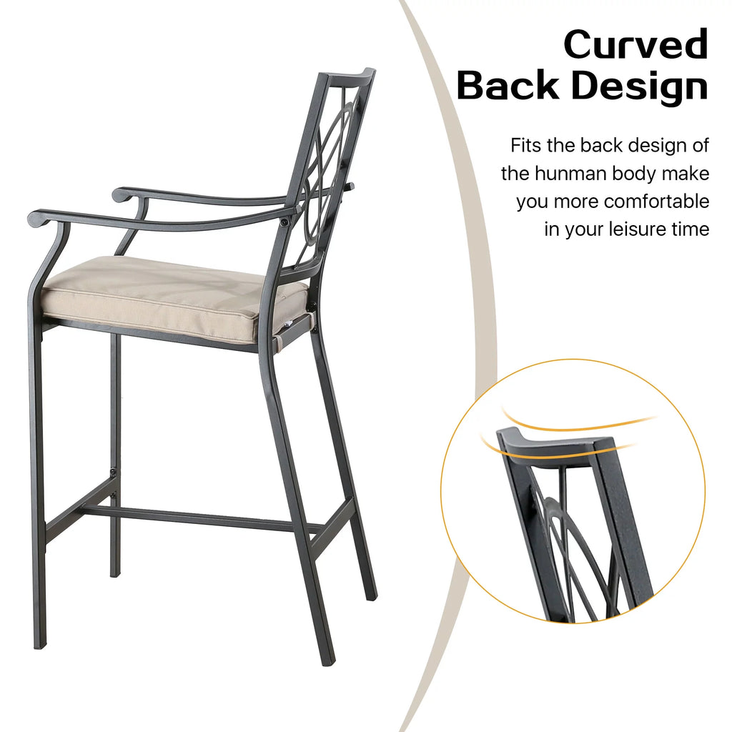 Metal Patio Counter Height Bar Stools with Beige Cushion, Set of 2 K8084