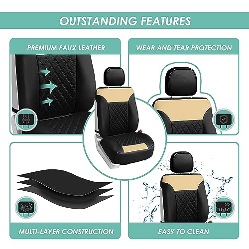 Beige Faux Leather Car Seat Covers Front Set H9949