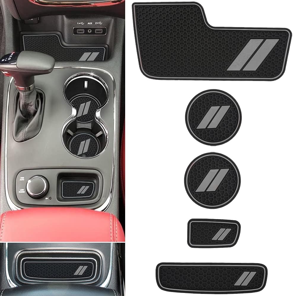 Center Console Mats Cup Holder Liners 5pcs Set Red Trim V893437