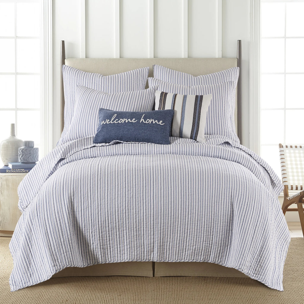 Blue Reversible Cotton Quilt Set with Two Pillow Shams K5636