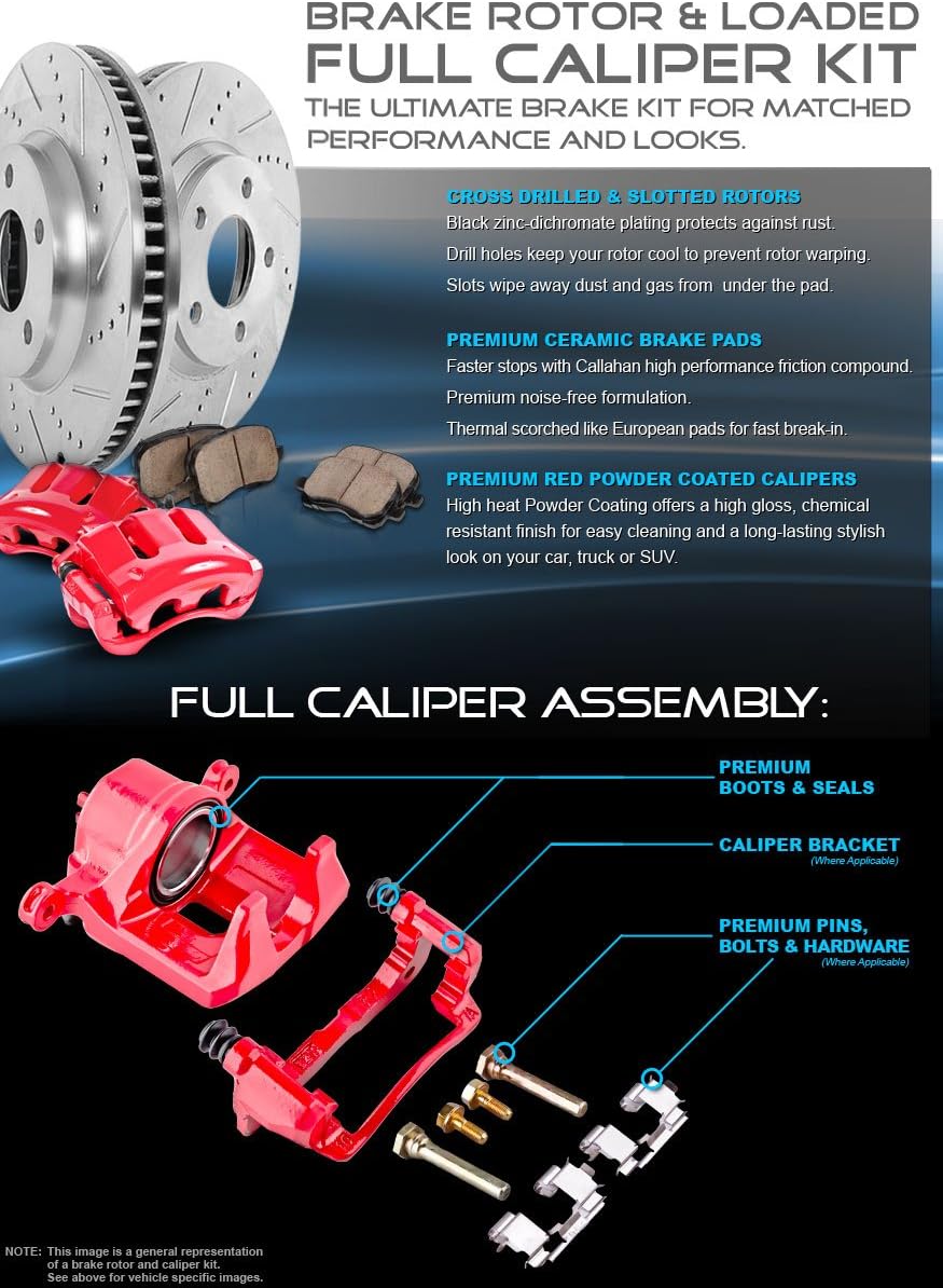 Powder Coated Red Calipers Rotors Ceramic Pads Performance Kit I1993