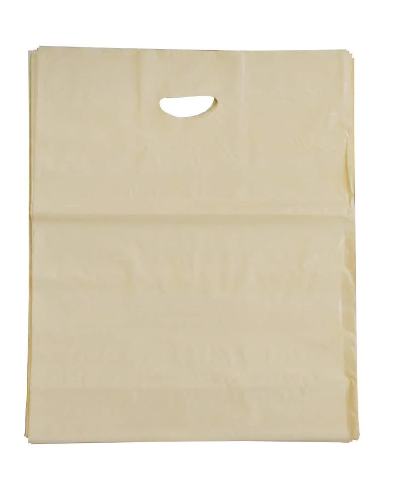 500 Pack Ivory Die Cut Handle Plastic Shopping Bags 16 x 11 x 7 L734659