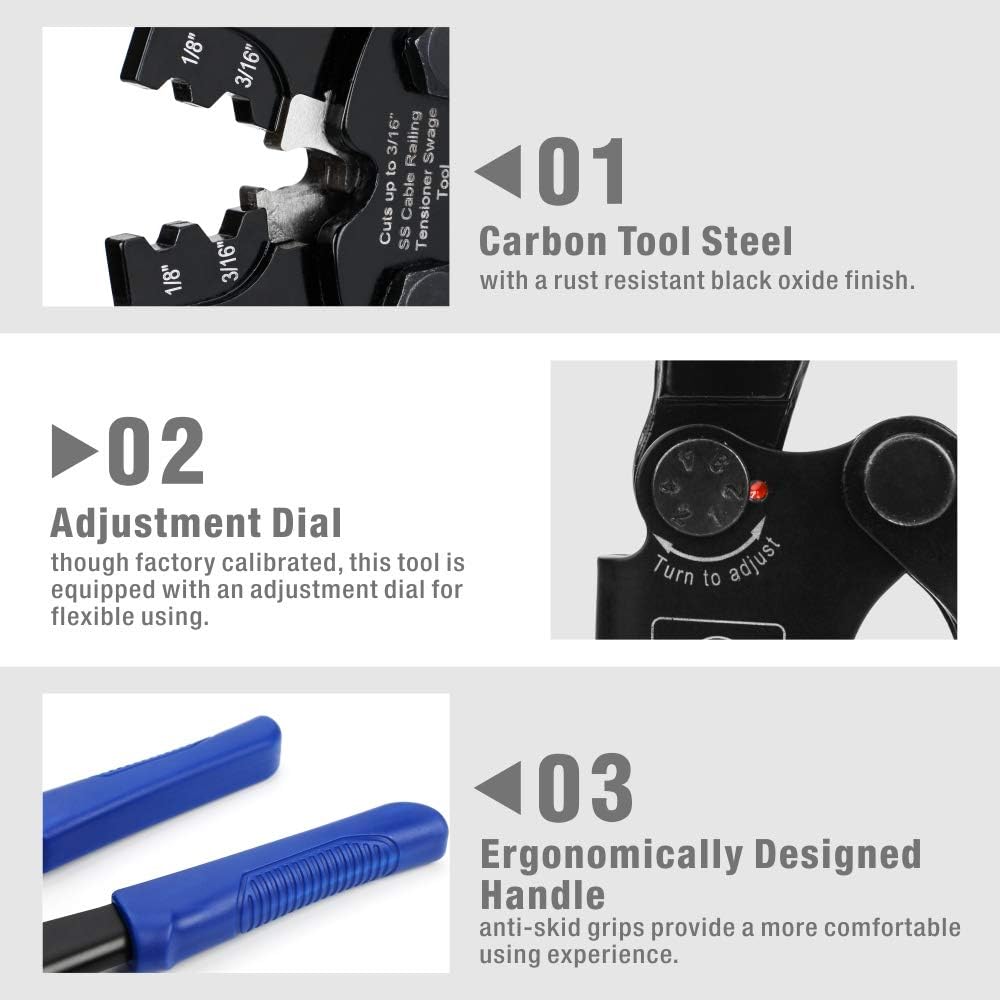 Heavy Duty Cable Railing Swage Tool for 1/8 to 3/16 inch Stainless Steel Wire Rope J689