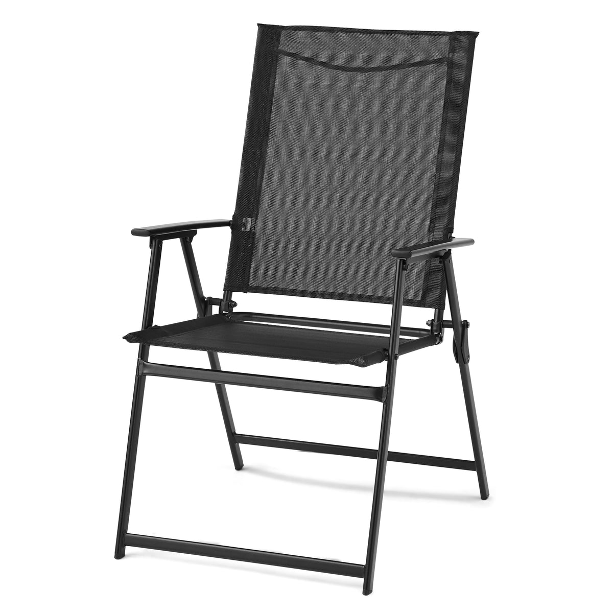 Black Steel and Sling Folding Outdoor Armchair Set of 2 H37355