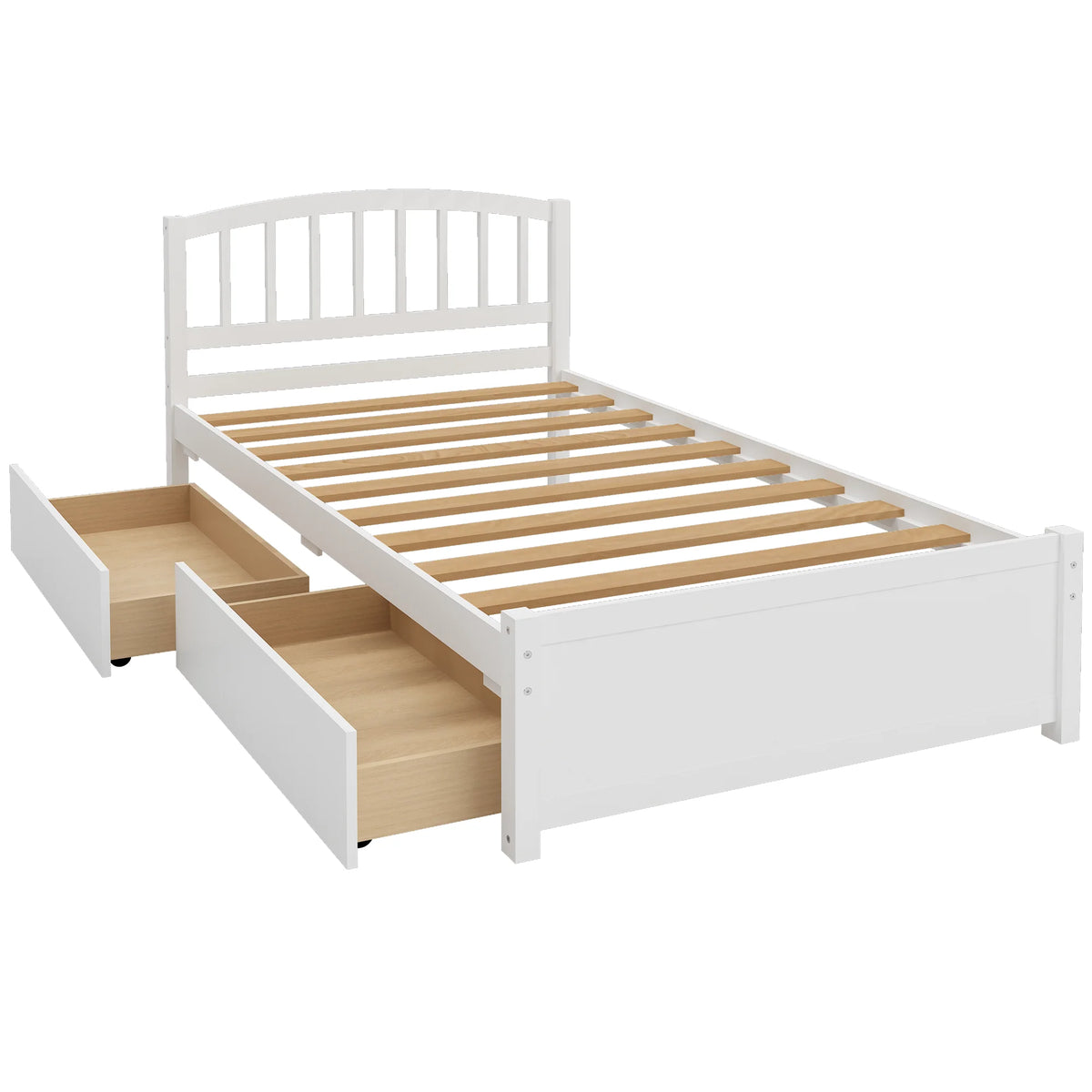 White Wood Twin Size Platform Bed with 2 Drawers Y2010