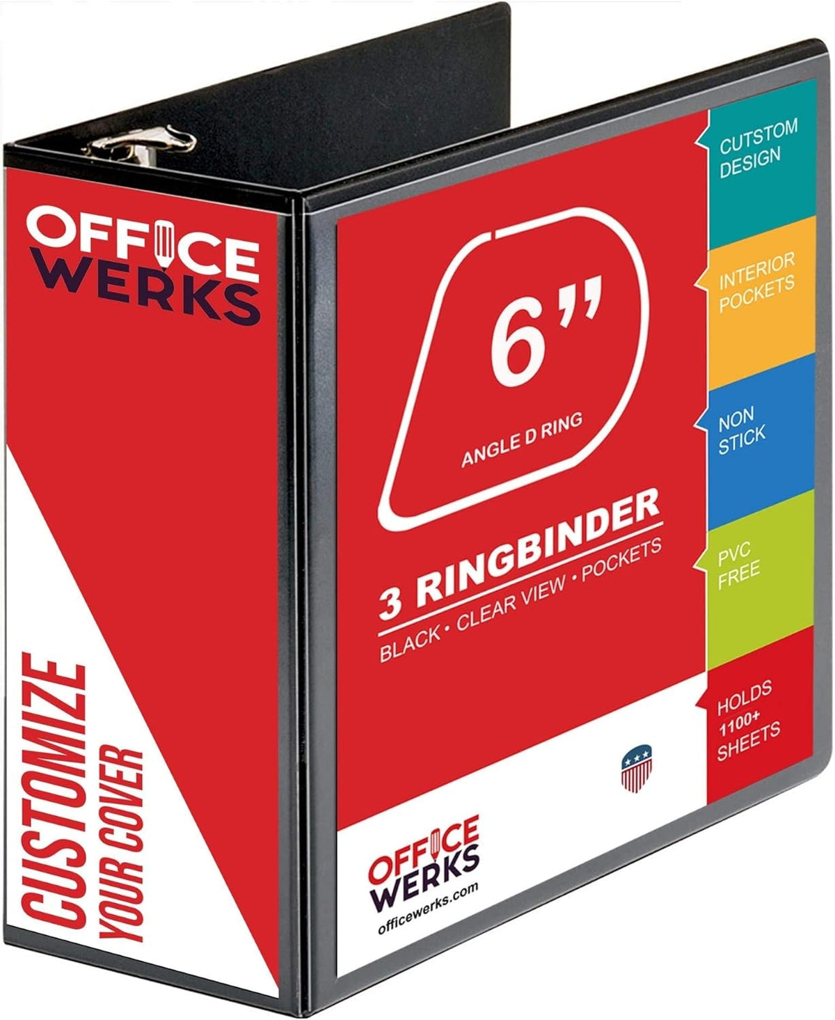 4 Pack 6 Inch D Ring Binder with Pockets Black K256