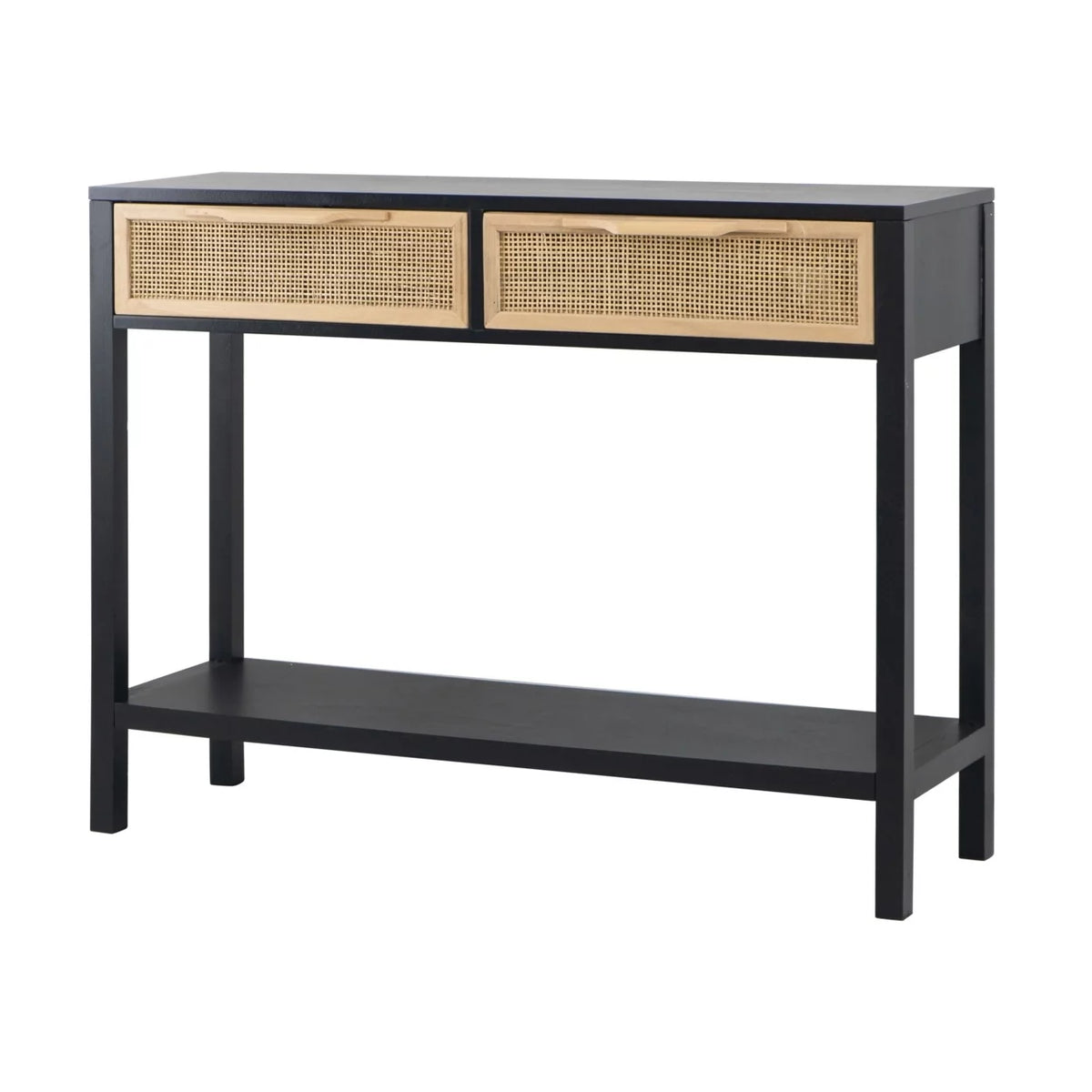 Black Finish Sofa Console Table with 2 Rattan Drawers X315
