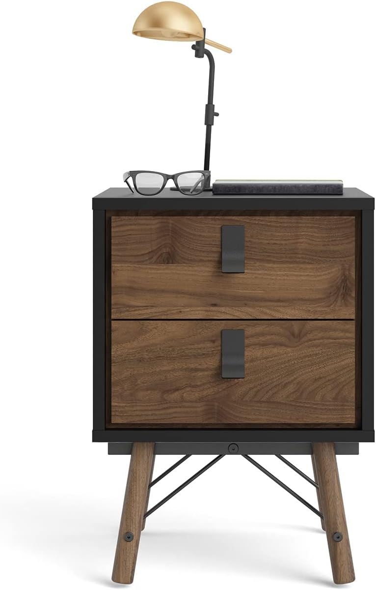 Black Matte 2 Drawer Nightstand B4258