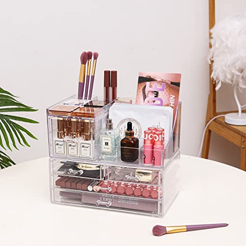 Clear Makeup Organizer With Drawers, Stackable Cosmetic Storage Display Case W5287