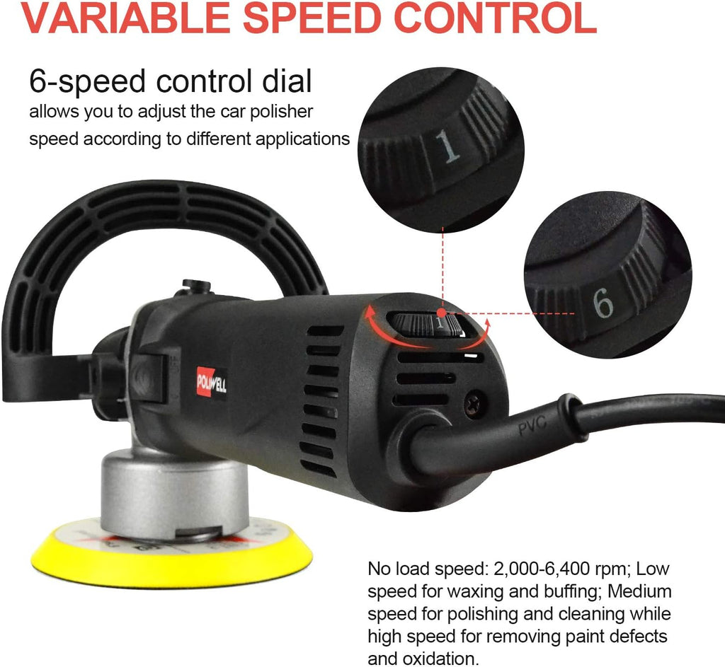 6 Inch Dual Action Random Orbital Polisher Kit with 5 Polishing Pads Q1150