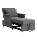 Black PU Leather Convertible Chair Sleeper Bed with Lumbar Pillow Y811