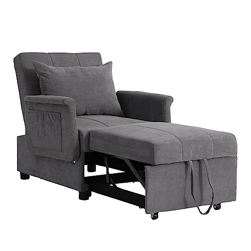 Black PU Leather Convertible Chair Sleeper Bed with Lumbar Pillow Y811