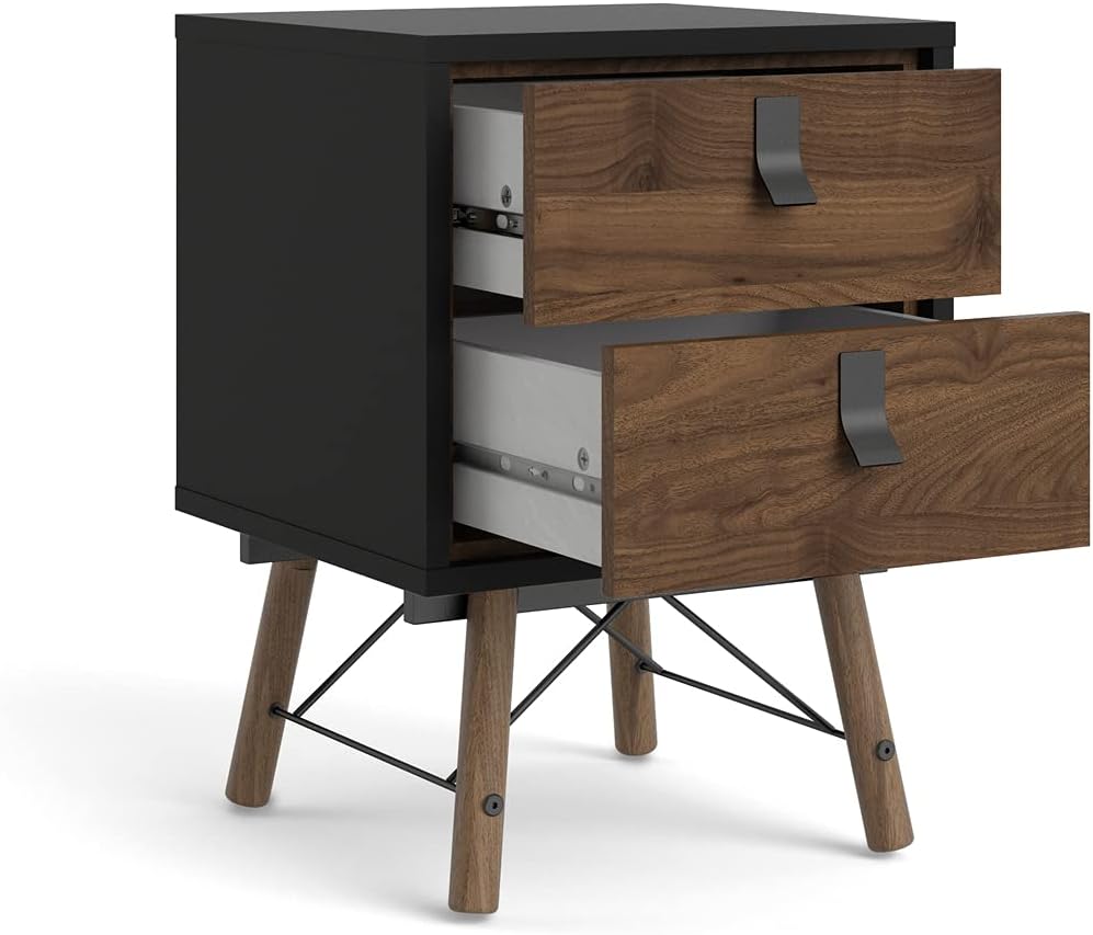 Black Matte 2 Drawer Nightstand B4258