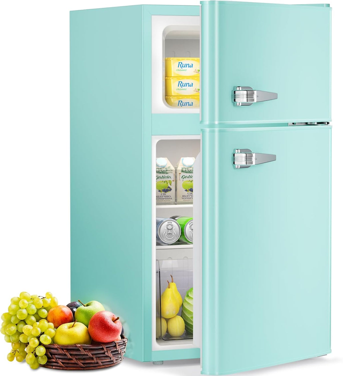 Compact Mini Refrigerator Separate Freezer, 3.2 cu ft. Green S910619