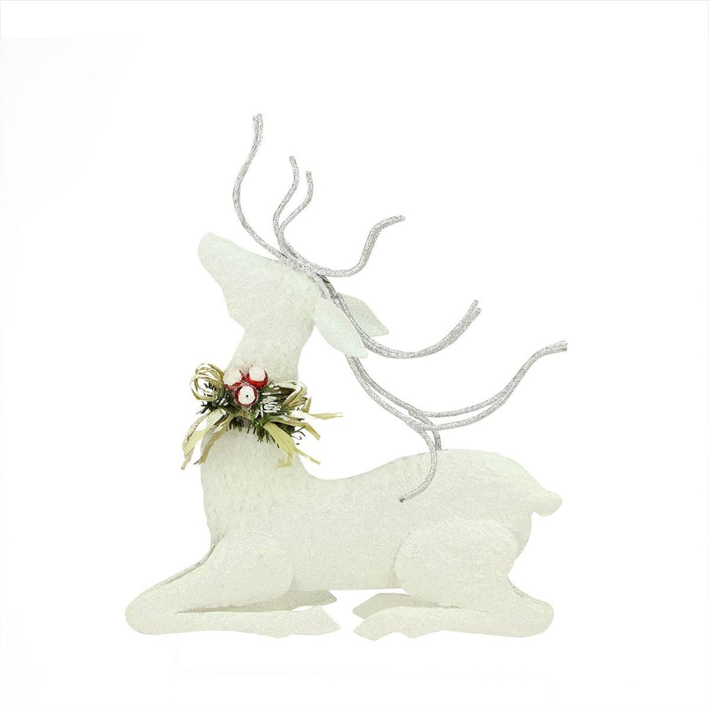 Snowy White Glitter Embellished Reindeer Christmas Tabletop Decor N14907
