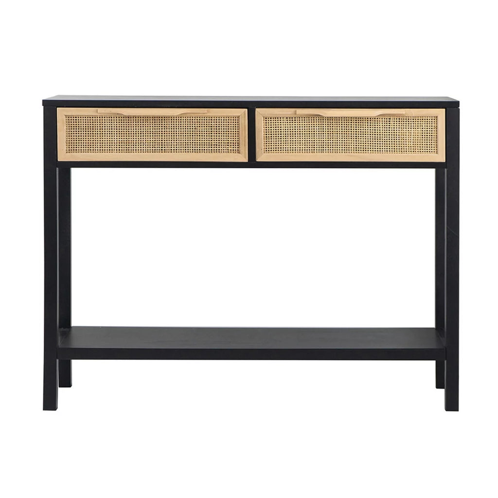 Black Finish Sofa Console Table with 2 Rattan Drawers X315