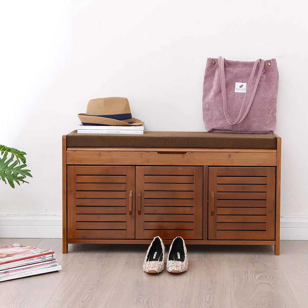 Shoe Storage Rack Bench with Detachable Cushion and Hidden Storage Compartment V60562