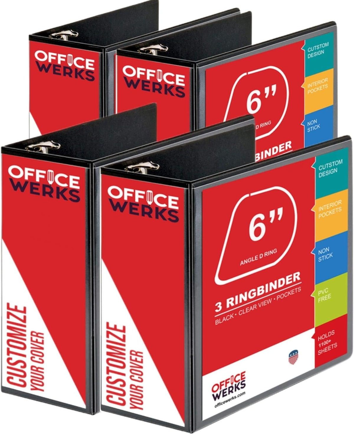 4 Pack 6 Inch D Ring Binder with Pockets Black K256