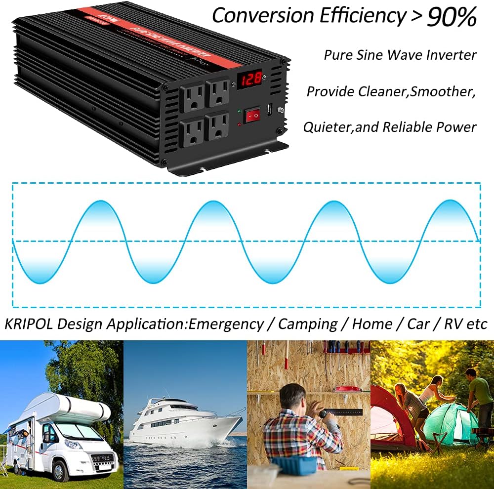 2000 Watt Pure Sine Wave Inverter 12V DC to 110v/120v AC X910927