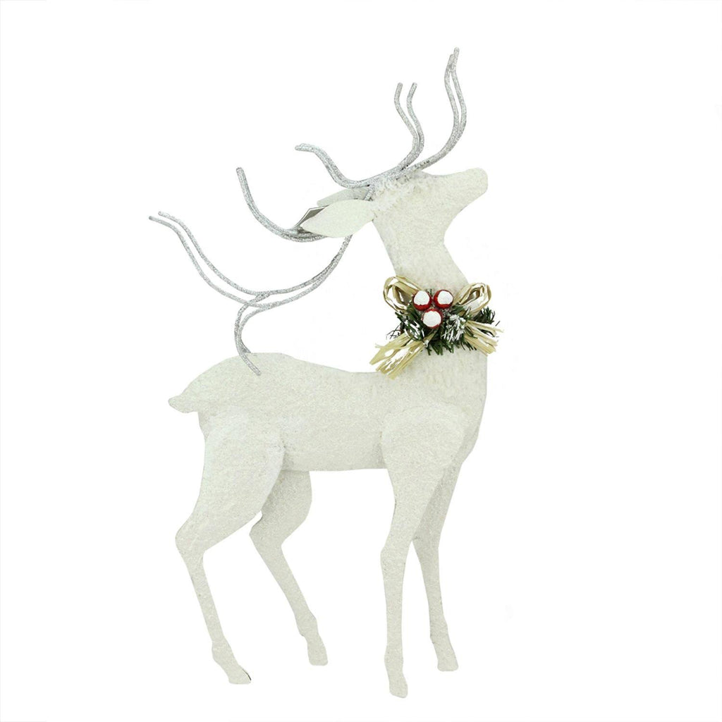 Snowy White Glitter Embellished Reindeer Christmas Tabletop Decor N14907