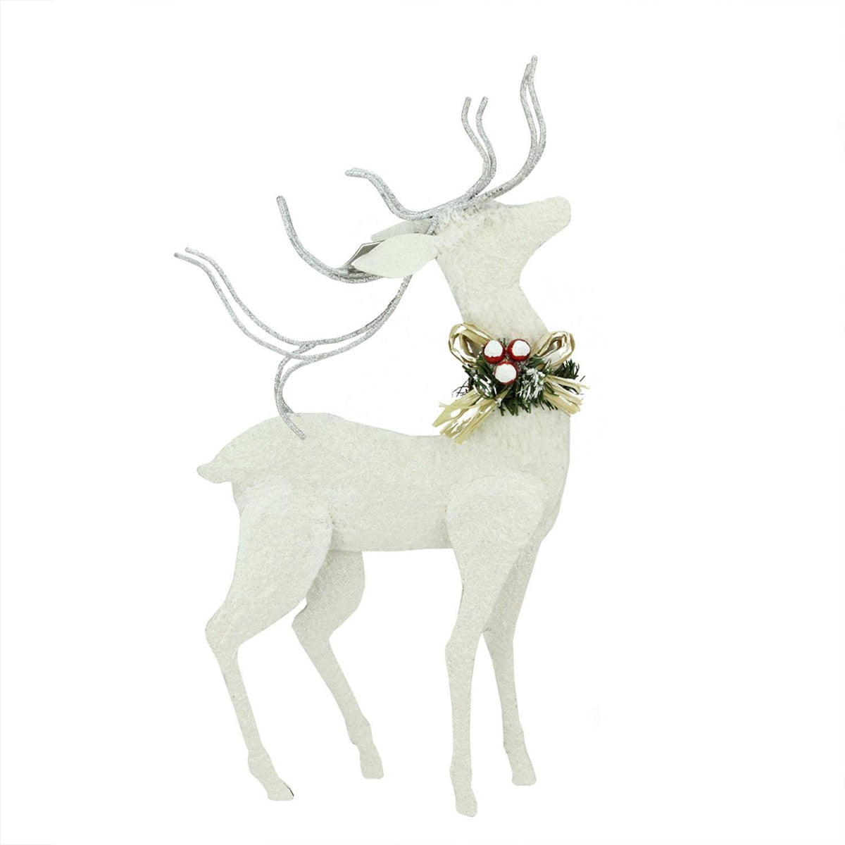 Snowy White Glitter Embellished Reindeer Christmas Tabletop Decor N14907