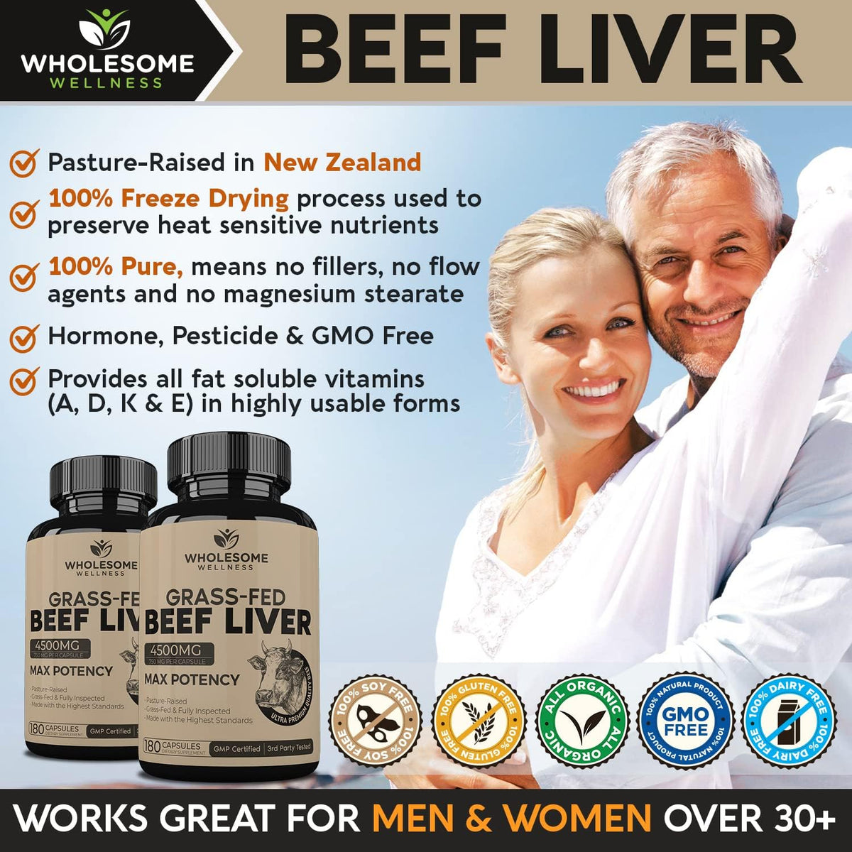 180 Pills 750mg Beef Liver Capsules W493023