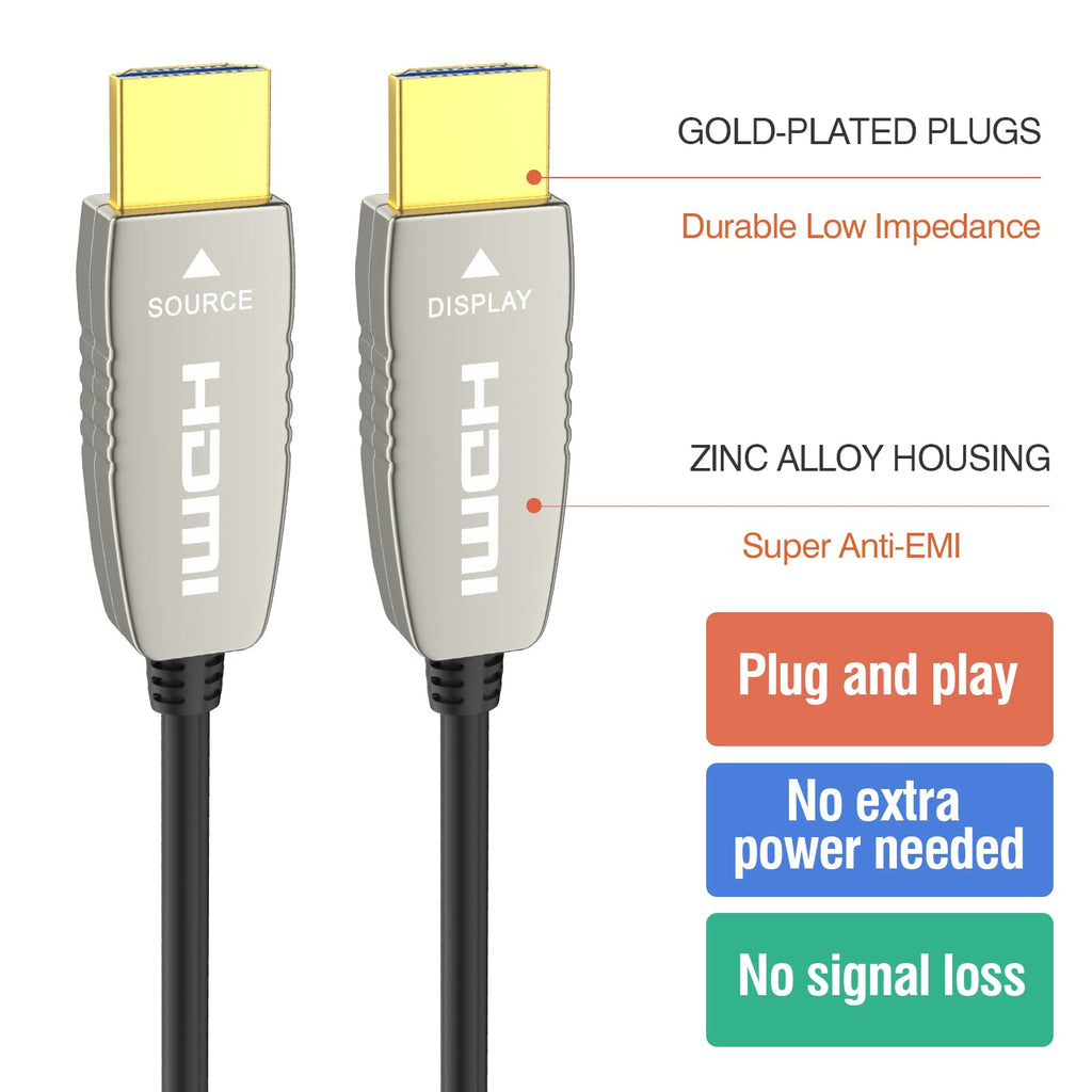 CL2 Rated Fiber HDMI Cable 100 feet 4K60Hz HDMI2.0b 18Gbps ARC HDR10 HDCP2.2 YUV4:4:4 Slim Flexible HDMI Optic Cable with Optic Technology 30m H722
