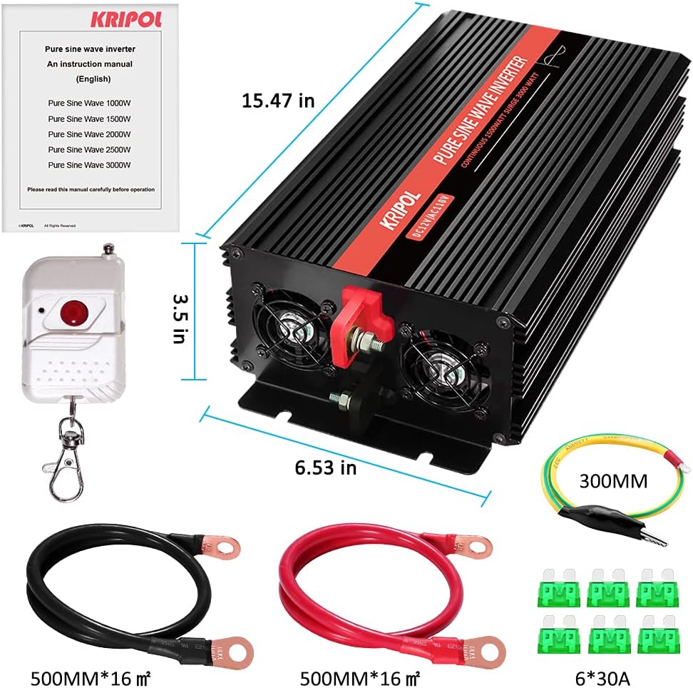 2000 Watt Pure Sine Wave Inverter 12V DC to 110v/120v AC X910927