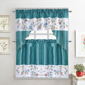 Turquoise 3-Piece Kitchen Curtain Set, 58x36 & 28x36 inches D1381