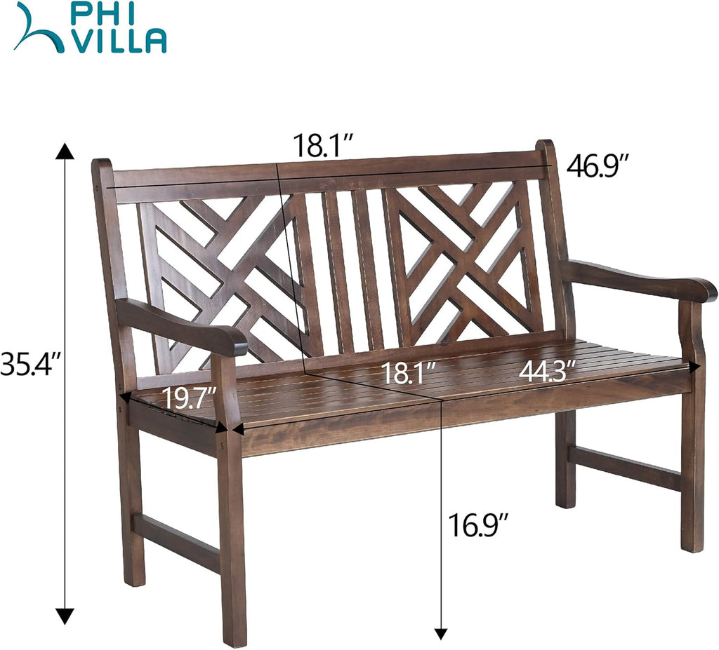 4 Ft Acacia Wood Bench with Curved Backrest and Armrest I212945
