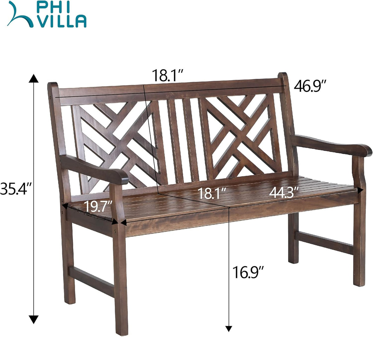 4 Ft Acacia Wood Bench with Curved Backrest and Armrest I212945