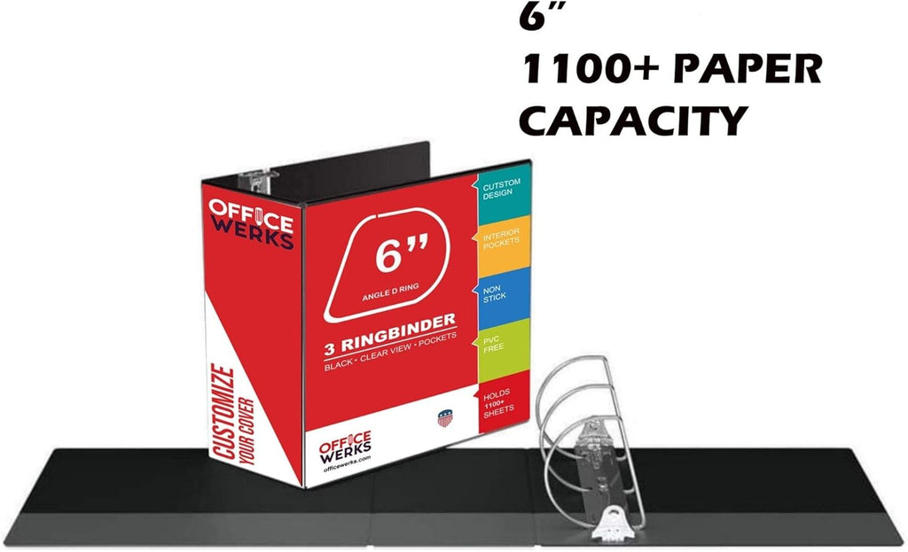 4 Pack 6 Inch D Ring Binder with Pockets Black K256