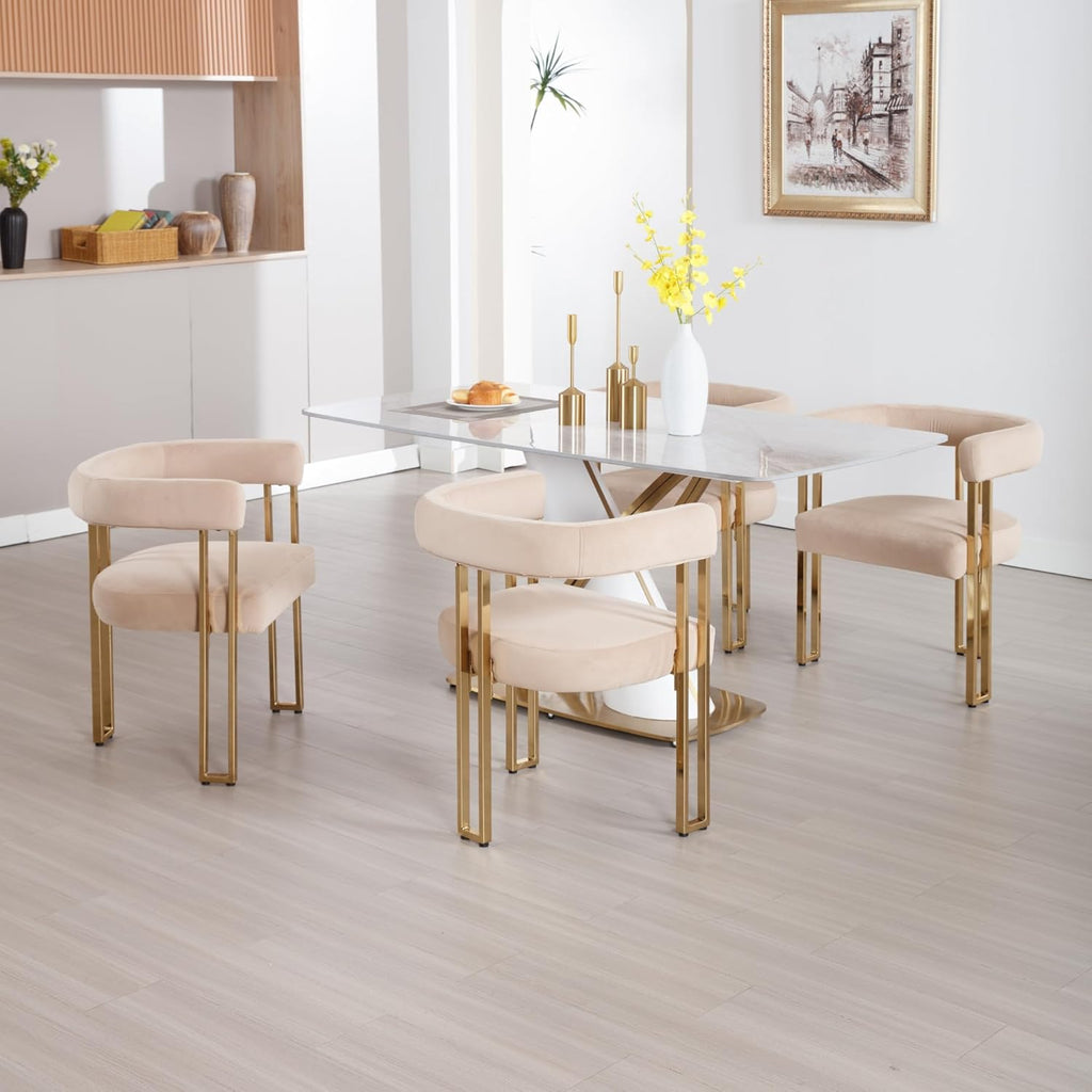 Set of 6 Velvet Khaki Dining Chairs M952715