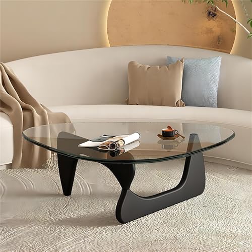 Transparent Black Glass Coffee Table with Solid Wood Frame J903133