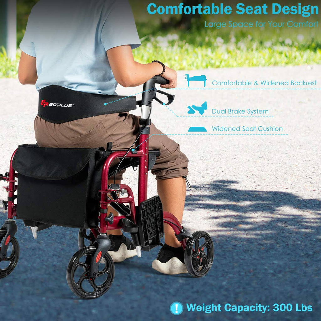 Red Aluminum Adjustable Rollator Walker K7467