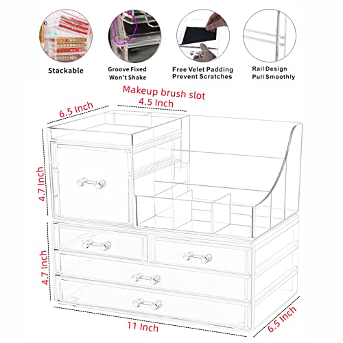 Clear Makeup Organizer With Drawers, Stackable Cosmetic Storage Display Case W5287
