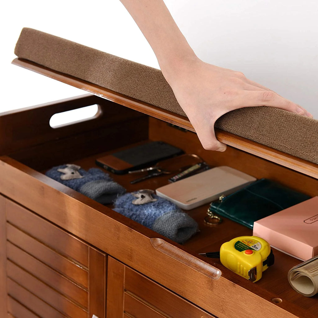 Shoe Storage Rack Bench with Detachable Cushion and Hidden Storage Compartment V60562