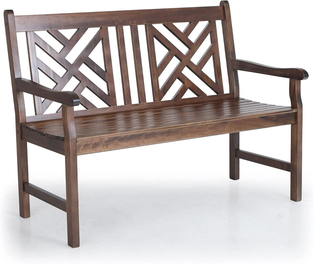 4 Ft Acacia Wood Bench with Curved Backrest and Armrest I212945