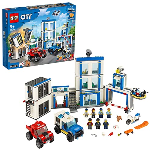 LEGO City Police Station Building Set with 2 Truck Toys, Light & Sound Bricks, Drone and Motorbike J147256