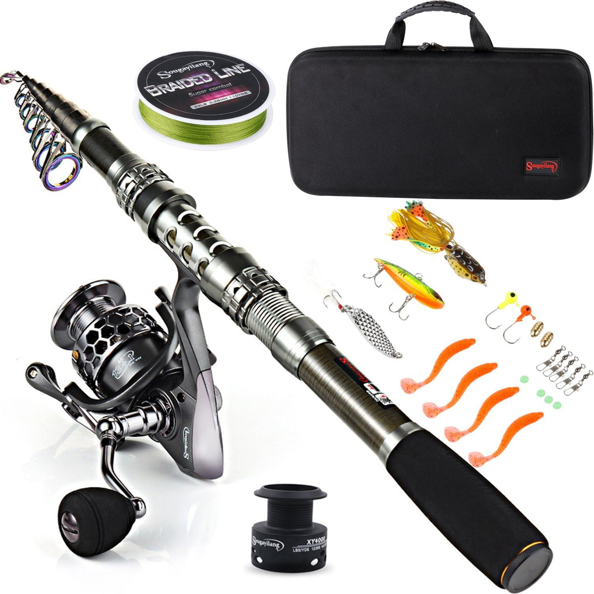 Telescopic Fishing Rod Combos with Spinning Reels and Carrier Bag G3497