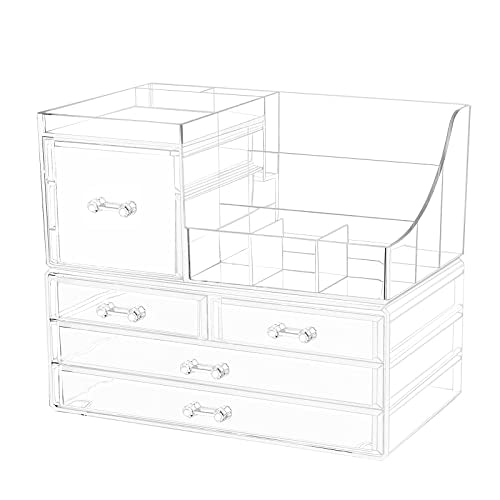 Clear Makeup Organizer With Drawers, Stackable Cosmetic Storage Display Case W5287