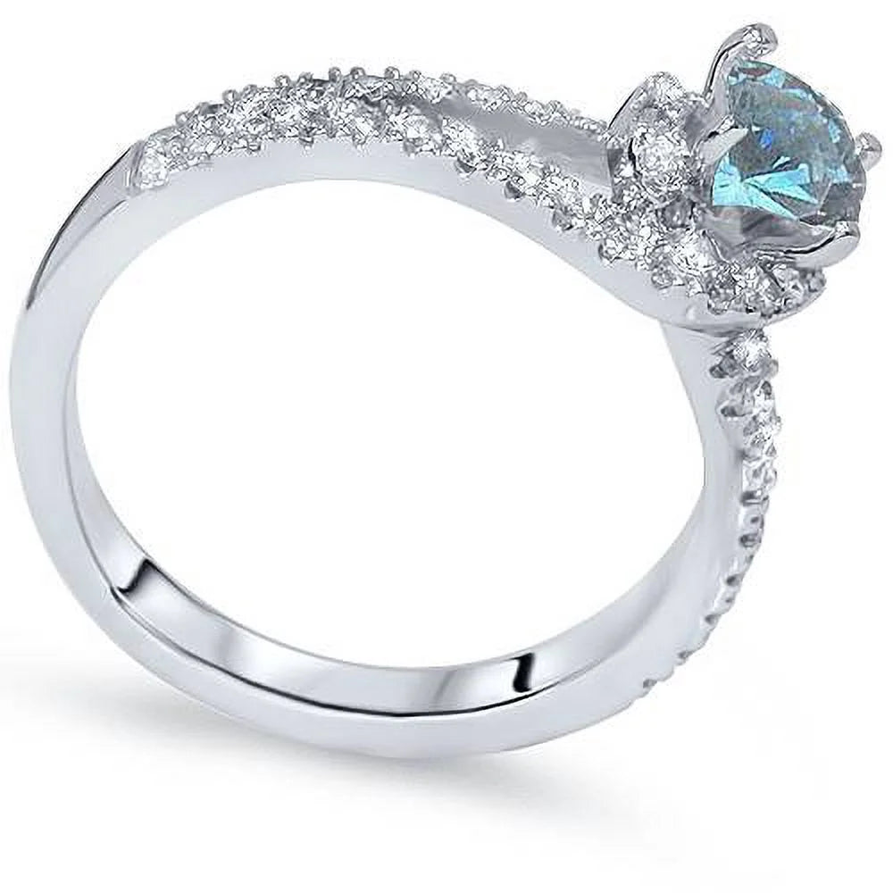 1ct Blue Diamond Twist Engagement Ring 14K White Gold I9093