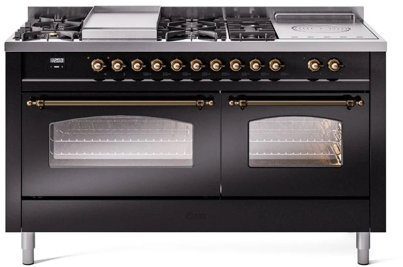 60 Dual Fuel Propane Gas Range Glossy Black Bronze Trim E143
