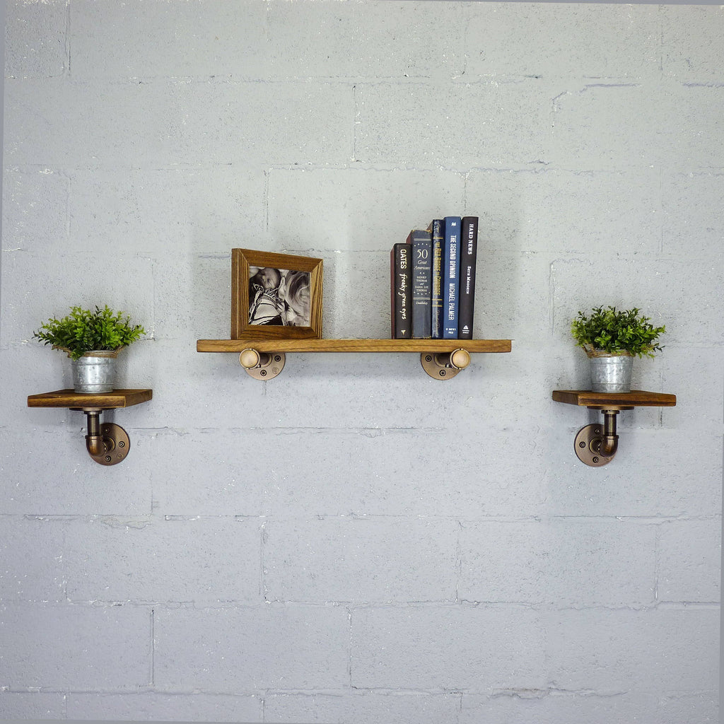 Bronze Metals & Brown Wood 3-Piece Wall Shelf D786674