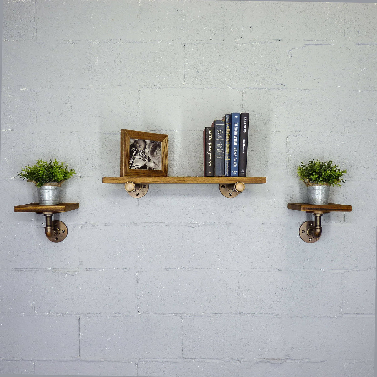 Bronze Metals & Brown Wood 3-Piece Wall Shelf D786674