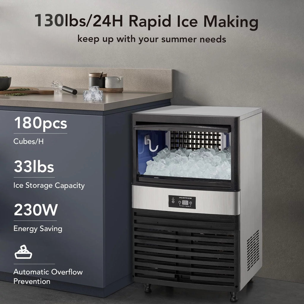 Commercial Stainless Steel Ice Maker with 44lbs Ice Storage E833