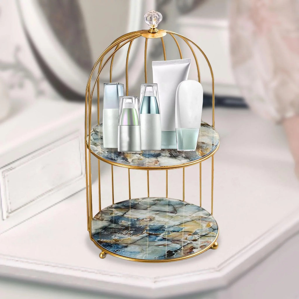 2Pcs Iron Bird Cage Perfume Makeup Holder Organizer Rack Z326
