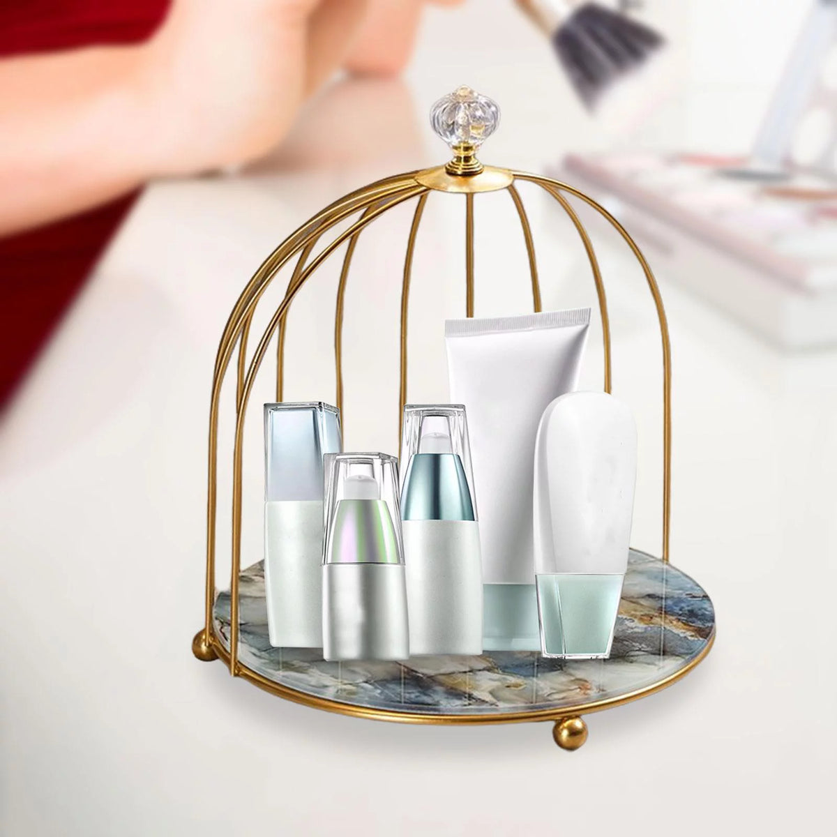 2Pcs Iron Bird Cage Perfume Makeup Holder Organizer Rack Z326