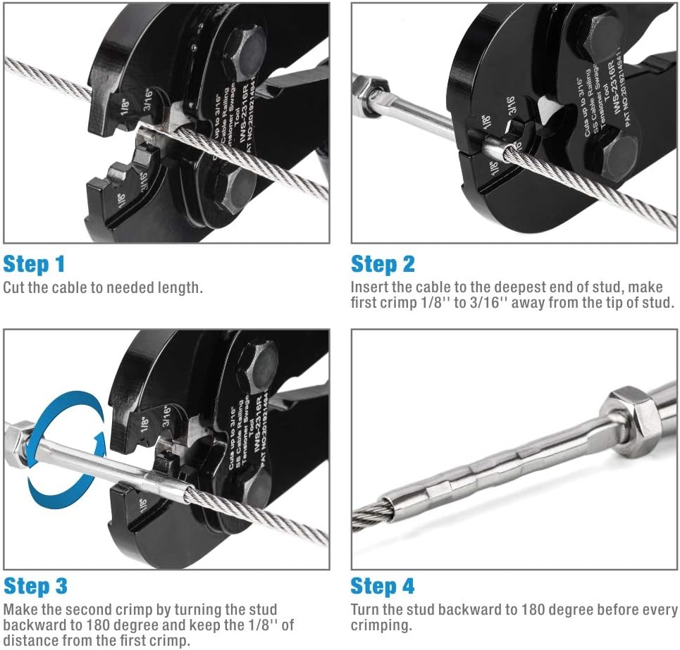 Heavy Duty Cable Railing Swage Tool for 1/8 to 3/16 inch Stainless Steel Wire Rope J689